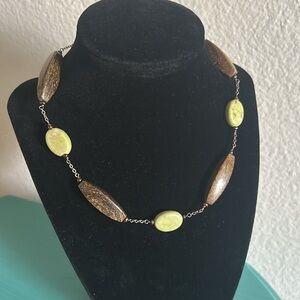 Handcrafted Serpentine and Bronzite Gemstone Bead 16” Choker Necklace